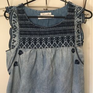 Embroidered babydoll denim dress
